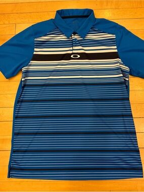 OAKLEY HYDROLIX Polo Golf Shirt Regular Fit Blue Striped Size Medium